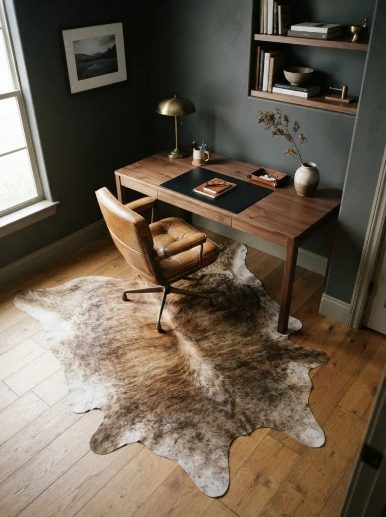Animal Skin Rug - 19 Masculine Home Office Ideas That Feel Stylish and Refined