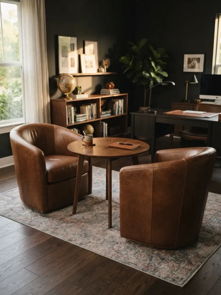 Barrel Leather Chairs - 19 Masculine Home Office Ideas That Feel Stylish and Refined