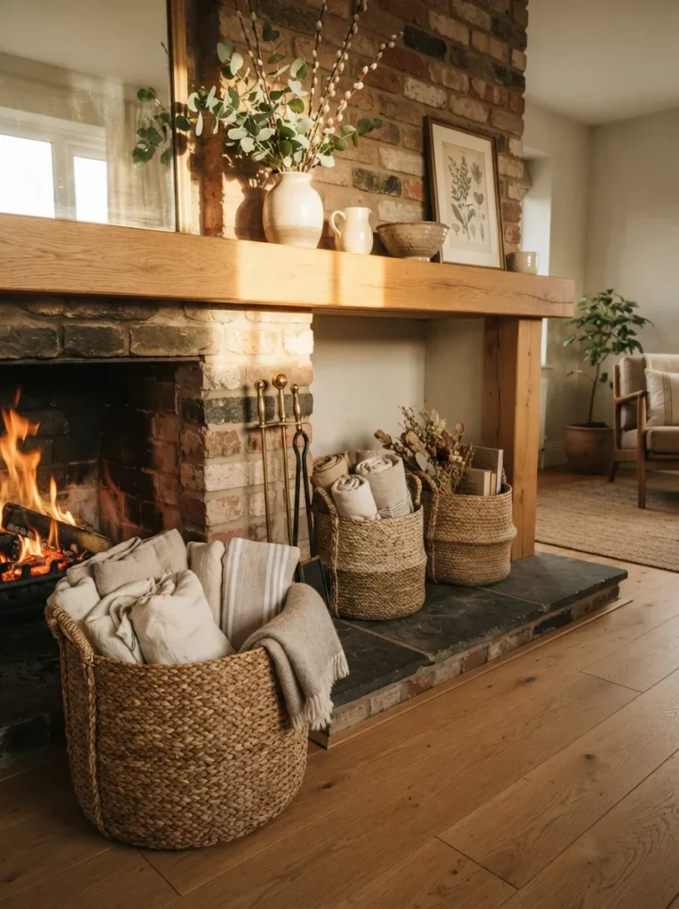 Baskets Floor Extension - 22 Spring Mantel Decor Ideas for a Fresh Seasonal Look