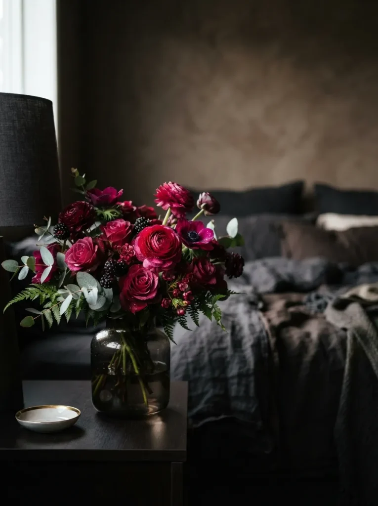 Berry Floral Pop - 19 Dark Feminine Bedroom Ideas That Feel Luxe and Moody