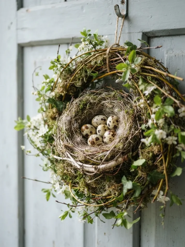 Bird Nest Speckled Eggs - 19 Spring Wreath Ideas for a Beautiful Front Door