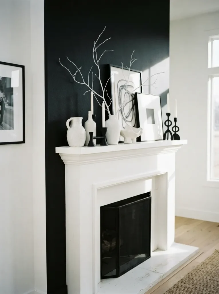 Black White Contrast - 21 Year Round Mantle Decor Ideas for a Timeless Look