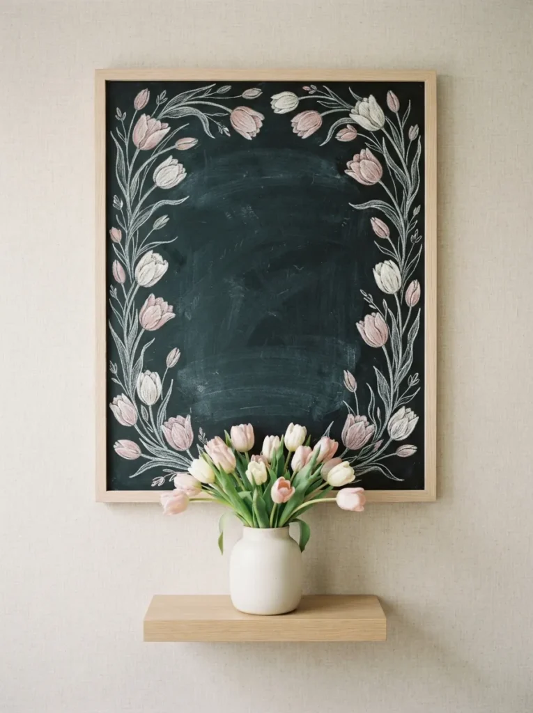 Blush Ivory Tulip Border - 20 Spring Chalkboard Ideas That Are Cute and Easy