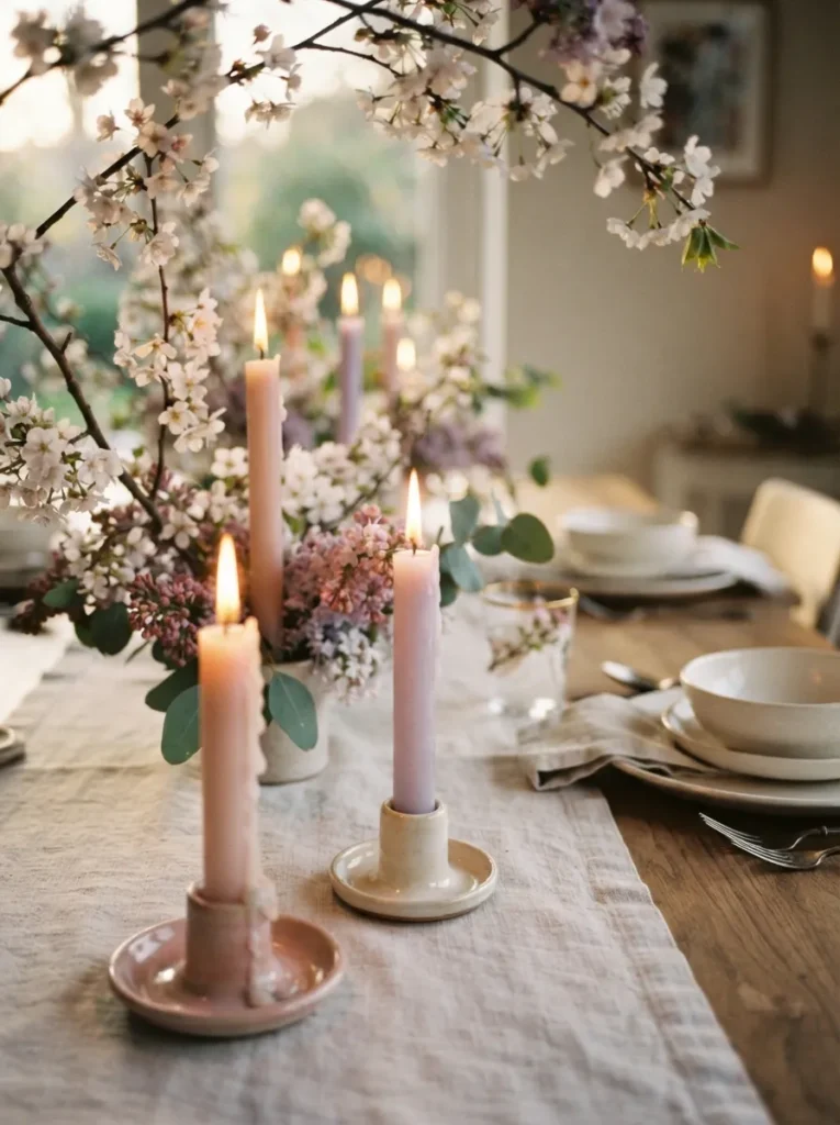 Blush Lilac Tapers - 21 Spring Tablescapes to Make Your Table Feel Fresh