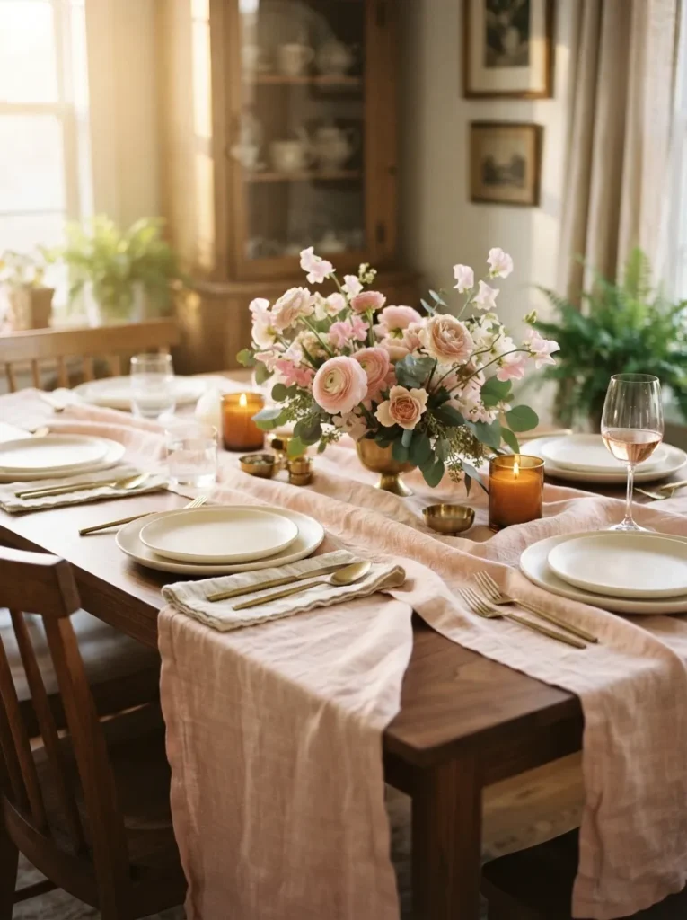 Blush Runner Setting - 20 Spring Table Decor Ideas for a Fresh Seasonal Setting