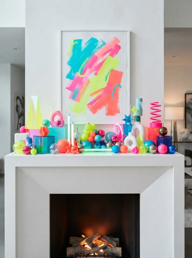 Bold Neon Palette - 20 Christmas Mantel Ideas to Make Your Home Feel Cozy
