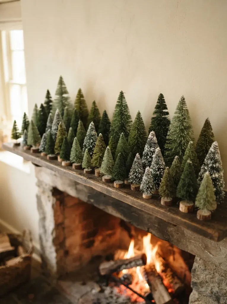 Bottlebrush Tree Display - 20 Christmas Mantel Ideas to Make Your Home Feel Cozy
