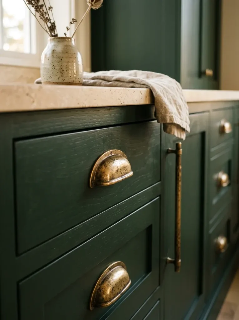 Brass Cabinet Hardware - 19 Dark Green Kitchen Ideas for a Rich Modern Look