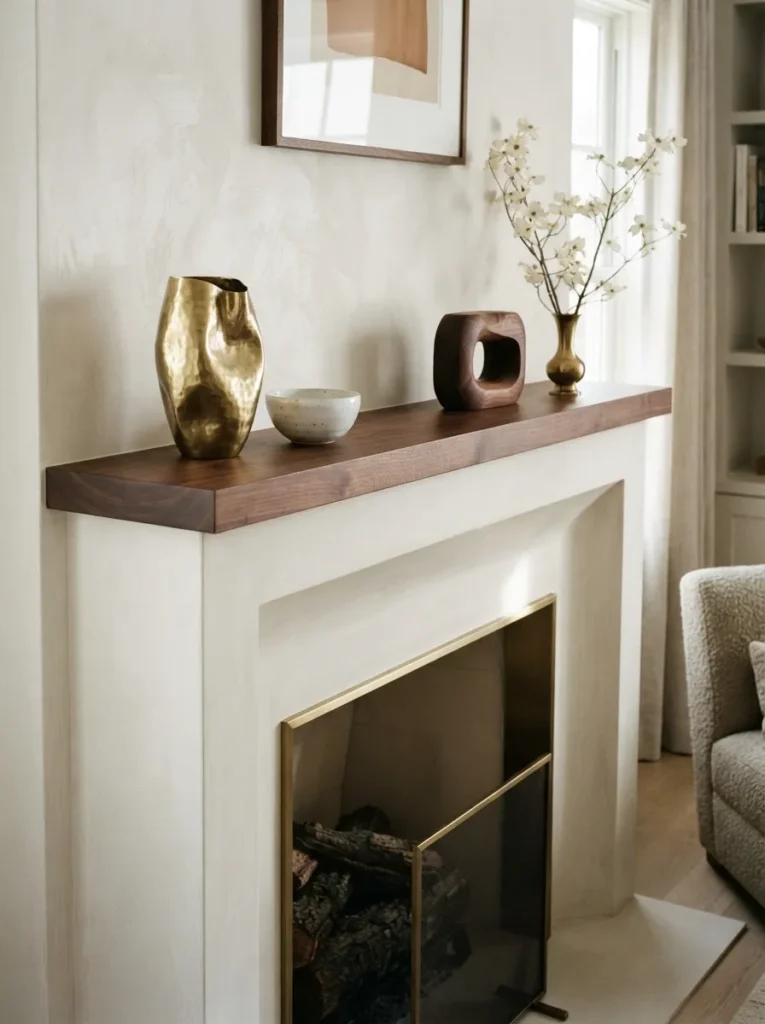 Brass Wood White Palette - 21 Year Round Mantle Decor Ideas for a Timeless Look