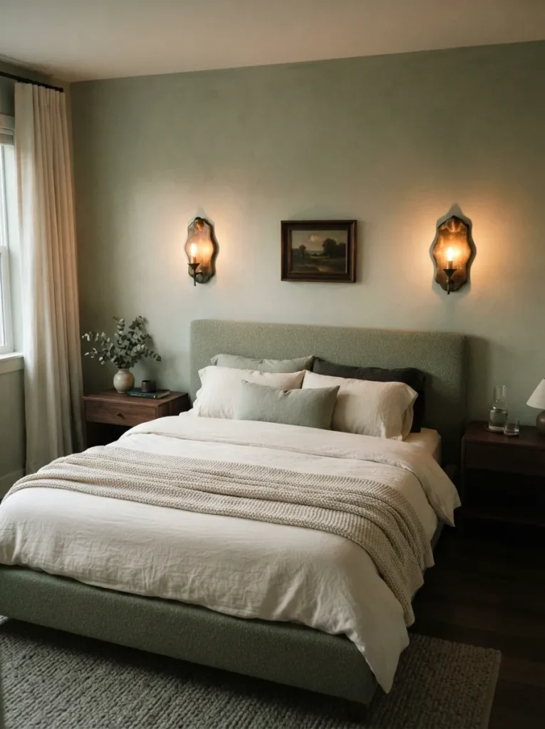 Bronze Sconce Pairing - 22 Sage Green Bedroom Ideas for a Calm Modern Retreat