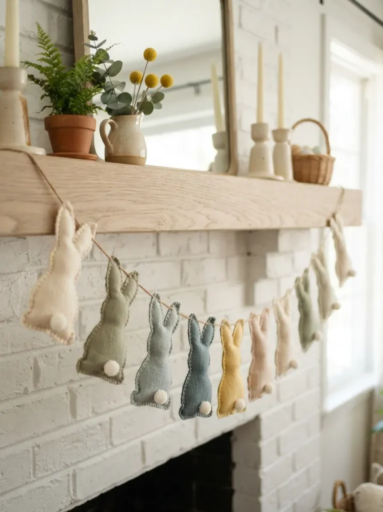 Bunny Banner Accent - 22 Spring Mantel Decor Ideas for a Fresh Seasonal Look