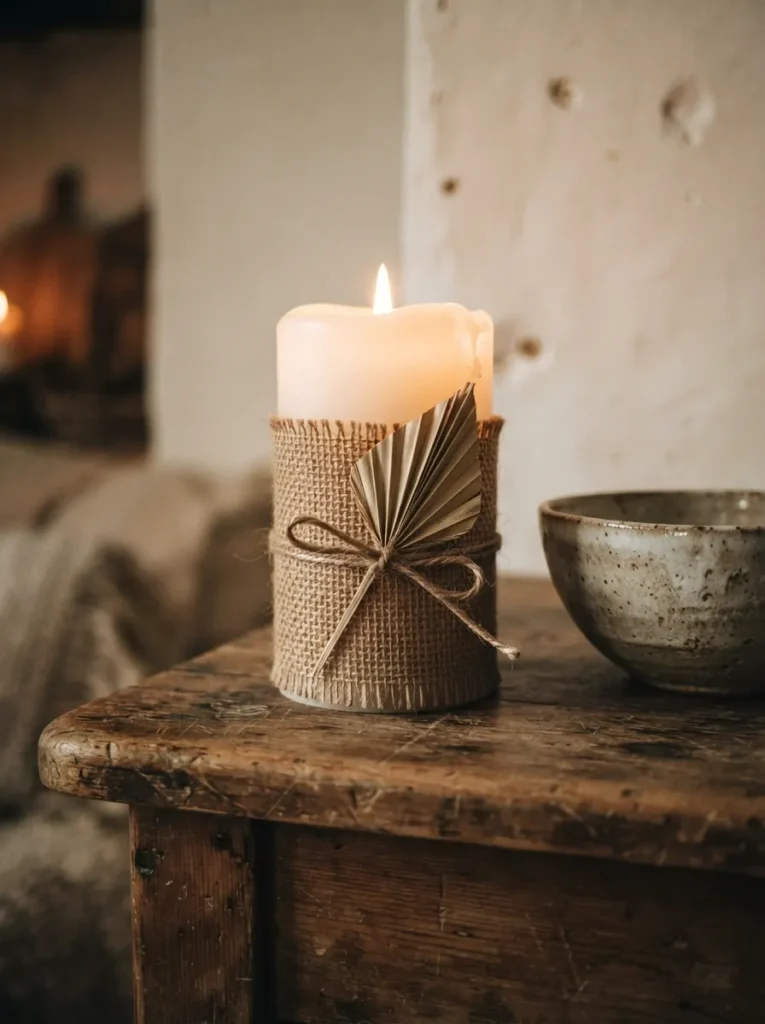 Burlap Candle Wrap - 15 Palm Sunday Decorations to Make Your Home Feel Warm