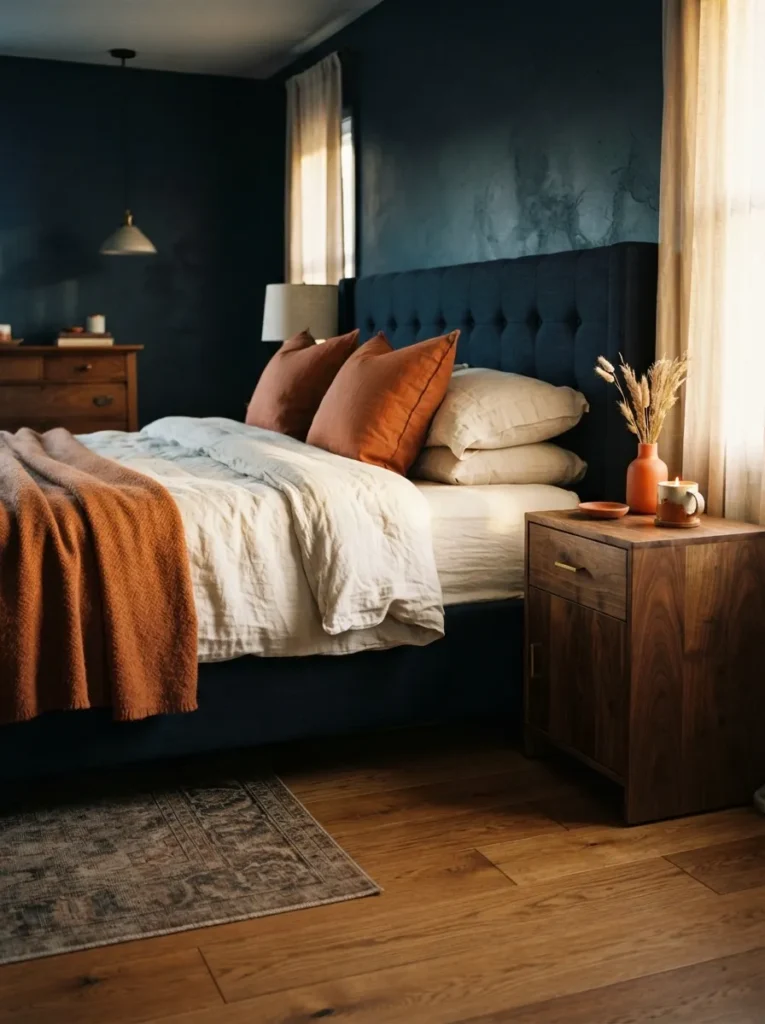 Burnt Orange Accents For Dark Blue Bedrooms - 18 Dark Blue Bedroom Ideas for a Cozy Moody Retreat