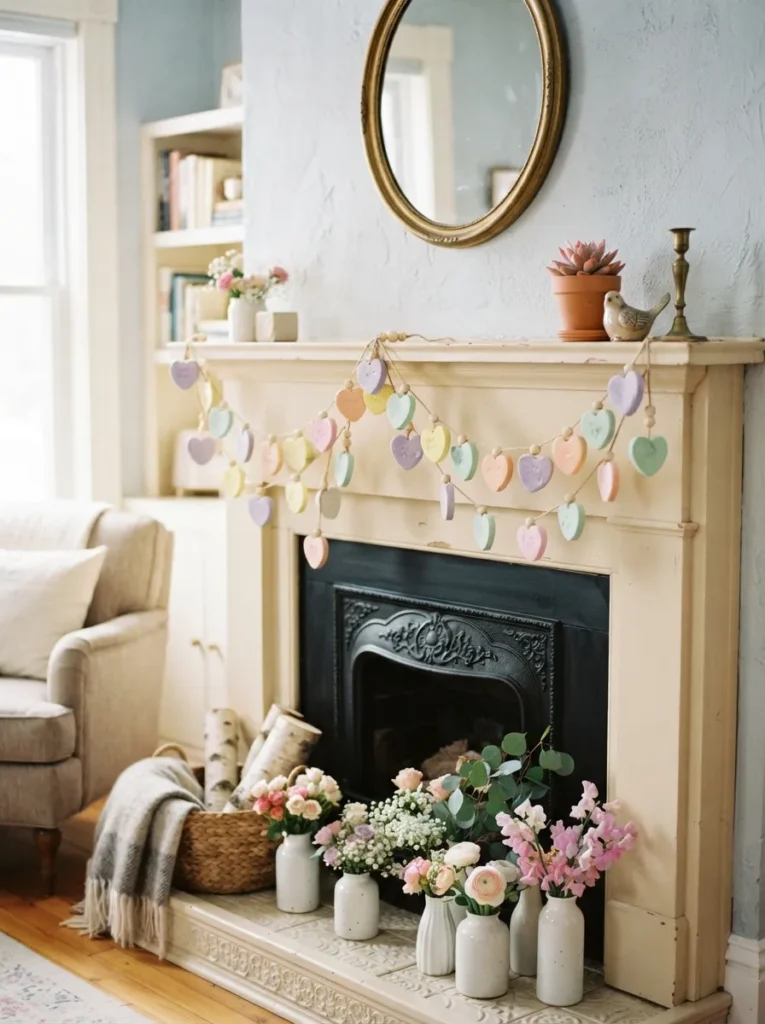 Candy Heart Garland - 20 Valentine Mantle Decor Ideas for a Romantic Home