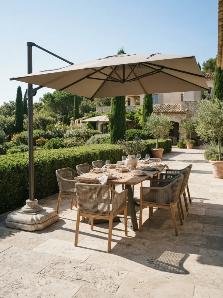 Cantilever Umbrella - 18 Covered Patio Design Ideas for Stylish Outdoor Living