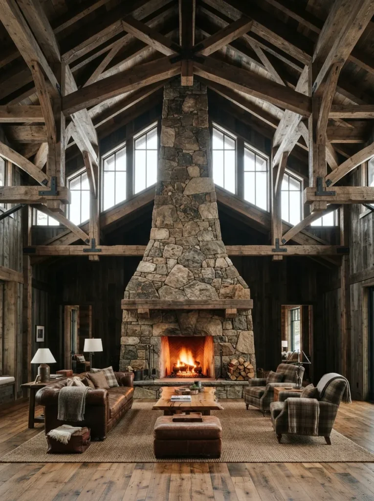 Cathedral Ceiling Pairing - 18 Stone Fireplace Ideas for a Warm Rustic Home