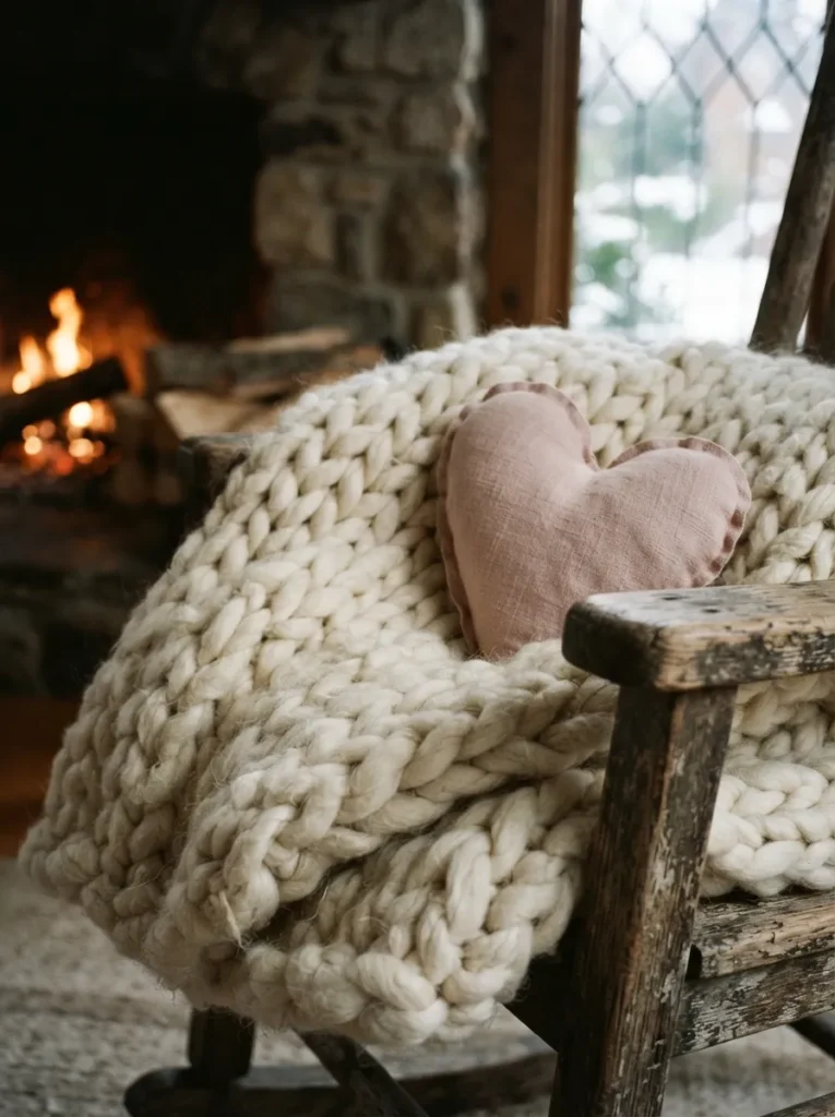 Chunky Knit Blanket - 21 Farmhouse Valentine Decor Ideas for a Cozy Home