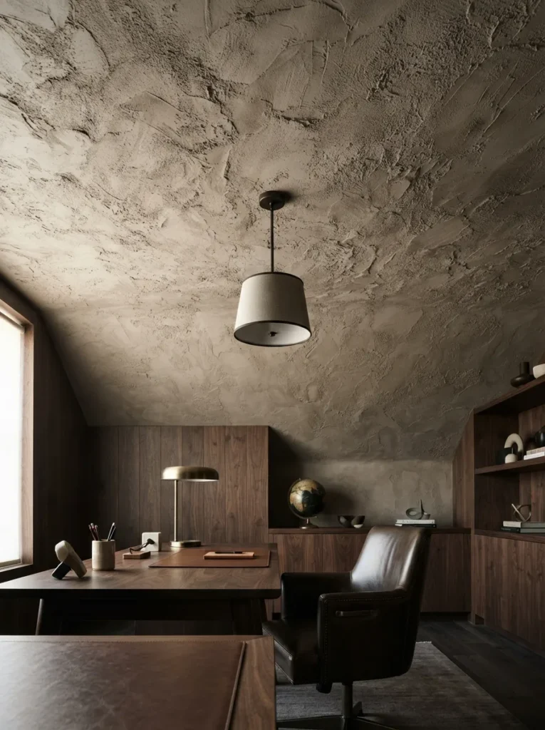 Clay-Textured Ceiling - 19 Masculine Home Office Ideas That Feel Stylish and Refined