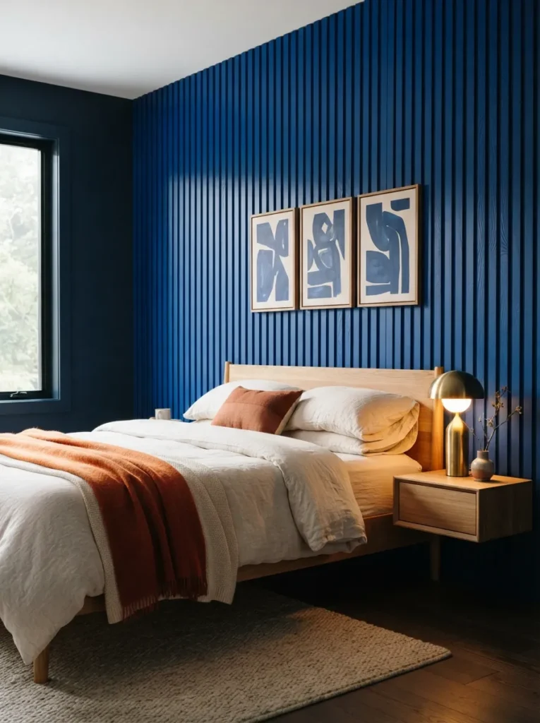 Cobalt Wood Panel Wall - 20 Colorful Bedroom Ideas for a Bright Happy Space