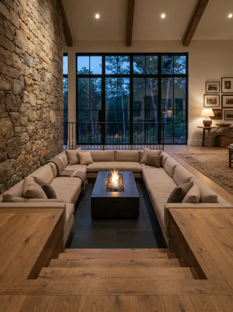 Conversation Pit Layout - 25 Modern Rustic Living Room Ideas That Feel So Cozy