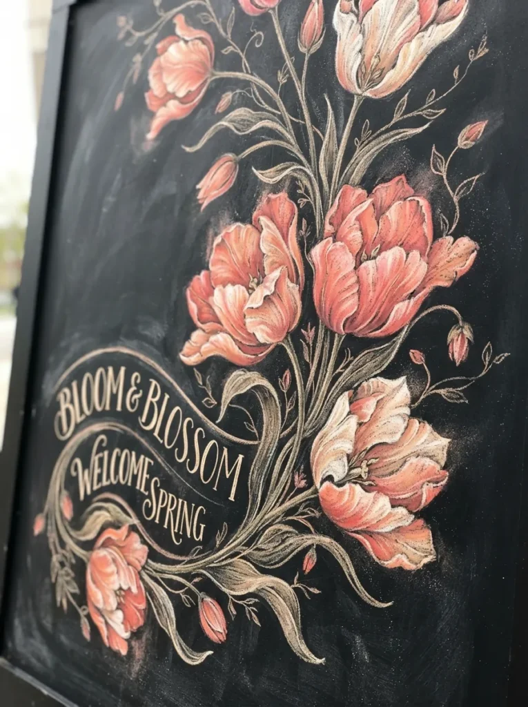 Coral Tulip Flourish - 20 Spring Chalkboard Ideas That Are Cute and Easy
