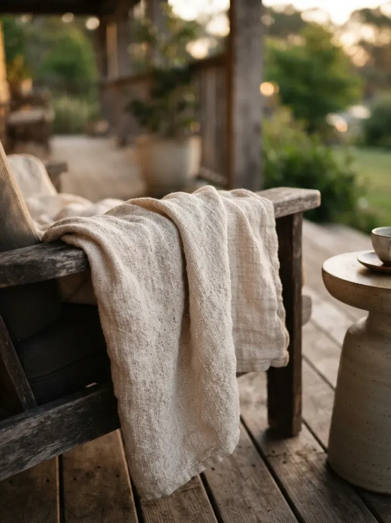 Cotton Linen Throw - 22 Spring Front Porch Decor Ideas to Welcome the Season