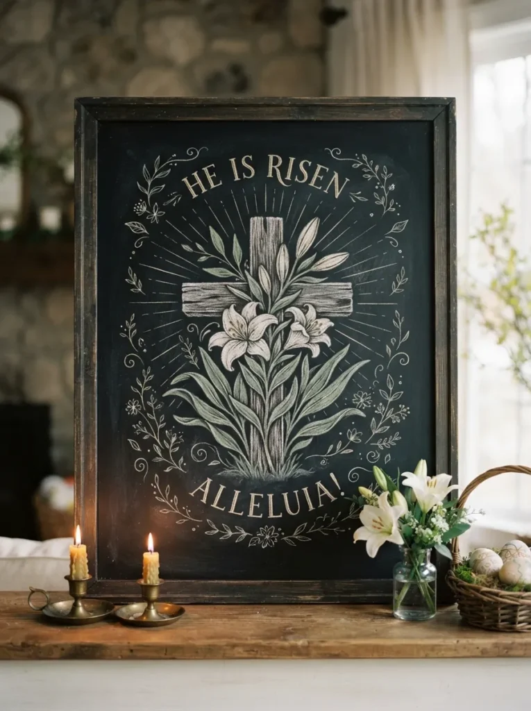 Cross and Lilies - 20 Spring Chalkboard Ideas That Are Cute and Easy