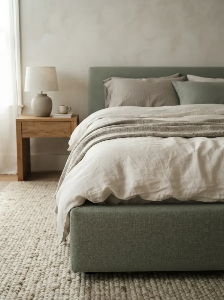 Dark Artwork Focal Point - 22 Sage Green Bedroom Ideas for a Calm Modern Retreat