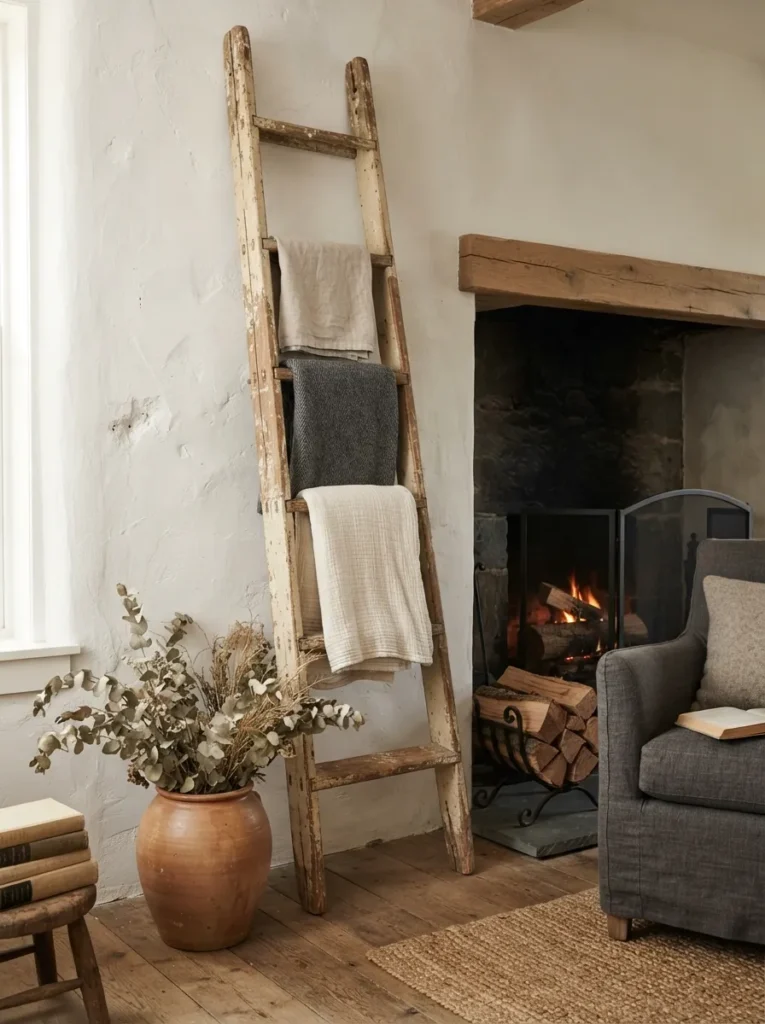 Decorative Wood Ladder - 25 Modern Rustic Living Room Ideas That Feel So Cozy
