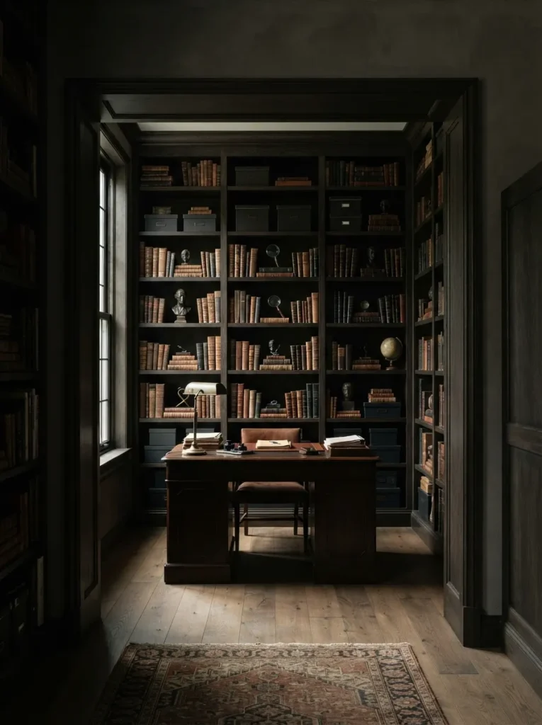 Deep Indent Library - 19 Masculine Home Office Ideas That Feel Stylish and Refined