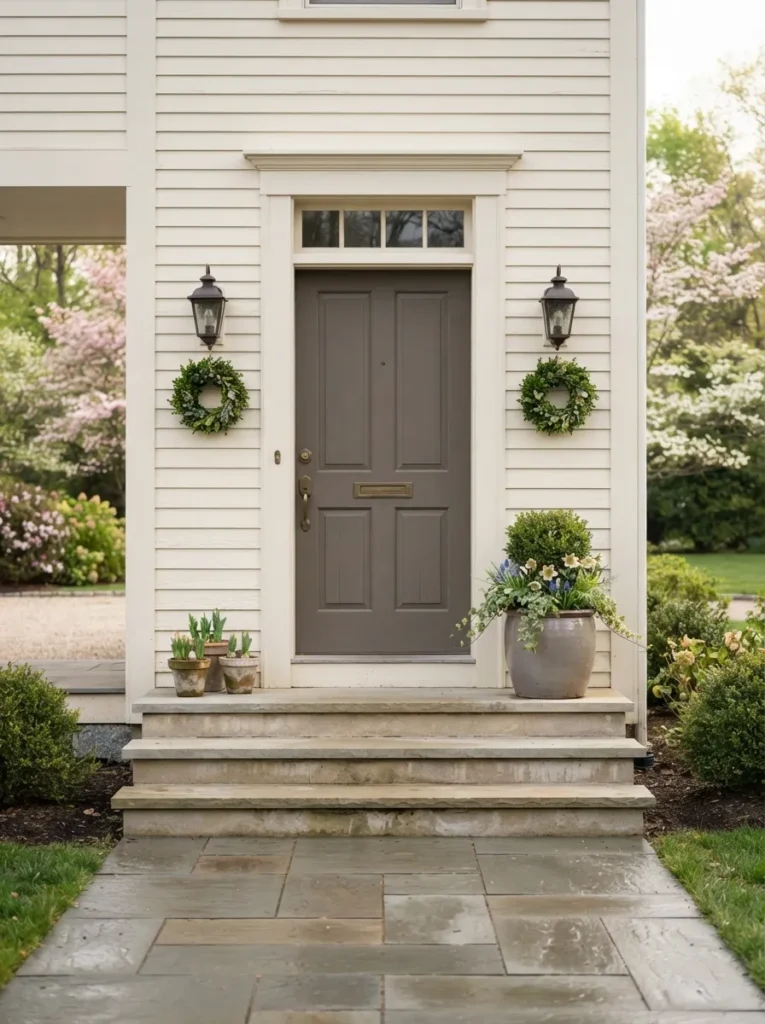 Deep Taupe Door For Spring Front Porch Decor - 22 Spring Front Porch Decor Ideas to Welcome the Season