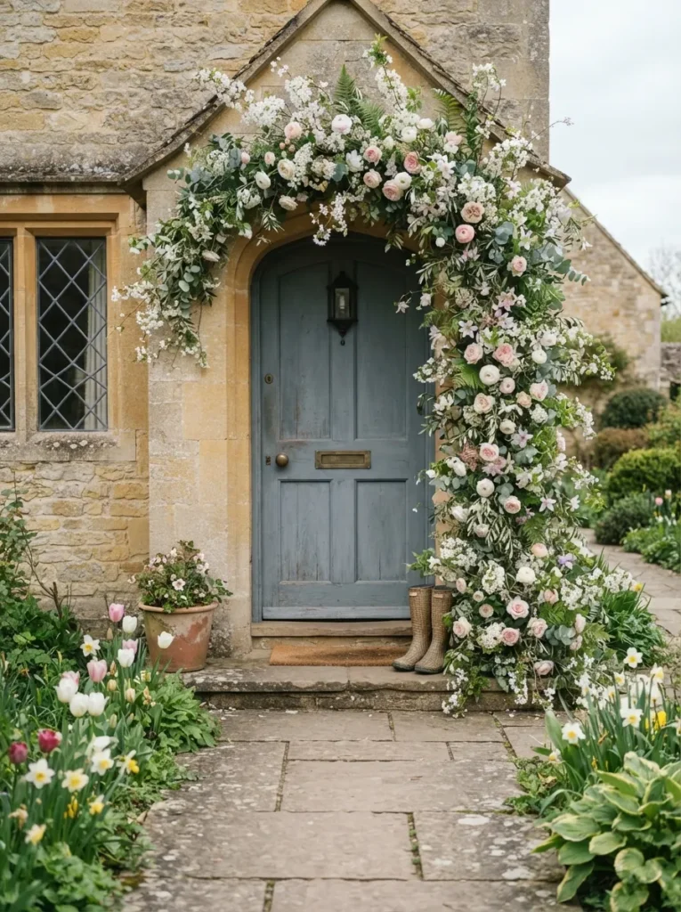 Door Frame Floral Garland - 17 Spring Front Door Decor Ideas to Welcome Spring