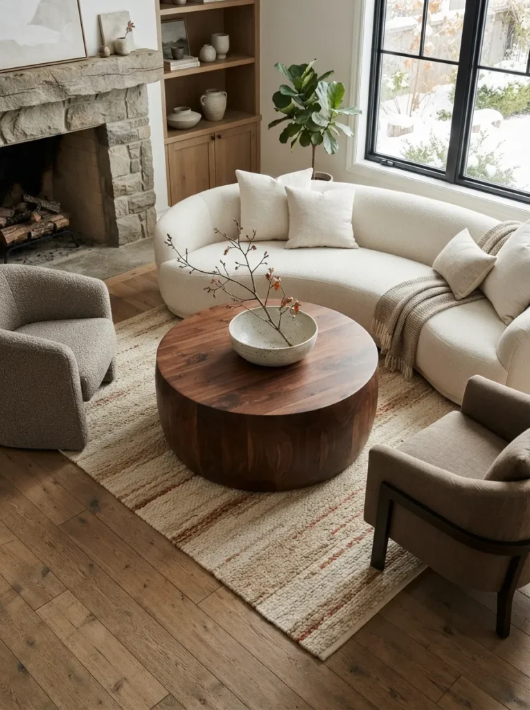 Drum-Style Coffee Table - 25 Modern Rustic Living Room Ideas That Feel So Cozy