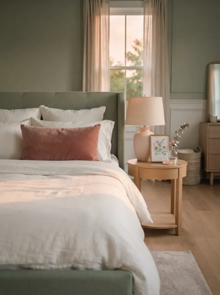 Dusty Blue Pairing - 22 Sage Green Bedroom Ideas for a Calm Modern Retreat