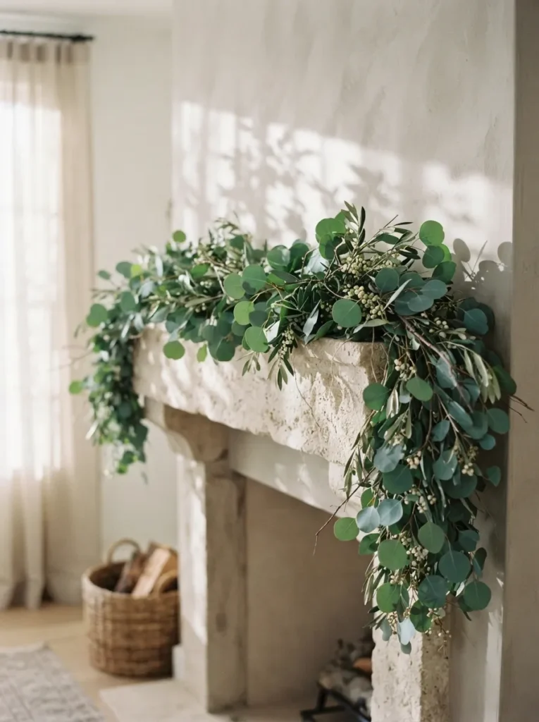 Eucalyptus Garland Mix - 20 Christmas Mantel Ideas to Make Your Home Feel Cozy