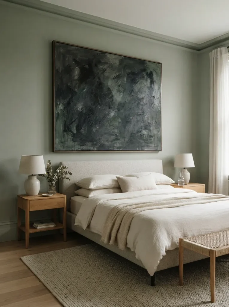Fabric Headboard Lamp - 22 Sage Green Bedroom Ideas for a Calm Modern Retreat