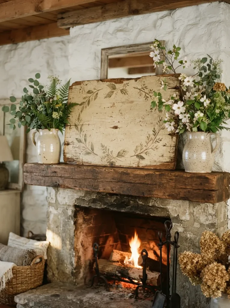 Farmhouse Sign Centerpiece - 22 Spring Mantel Decor Ideas for a Fresh Seasonal Look