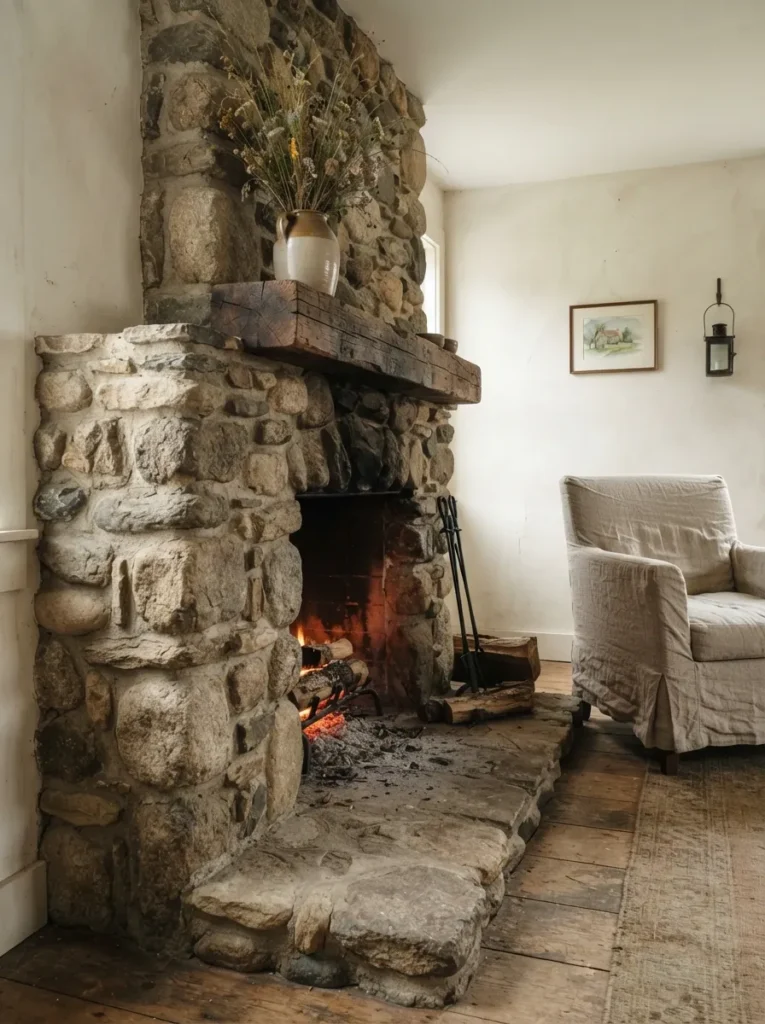 Fieldstone Natural Texture - 18 Stone Fireplace Ideas for a Warm Rustic Home