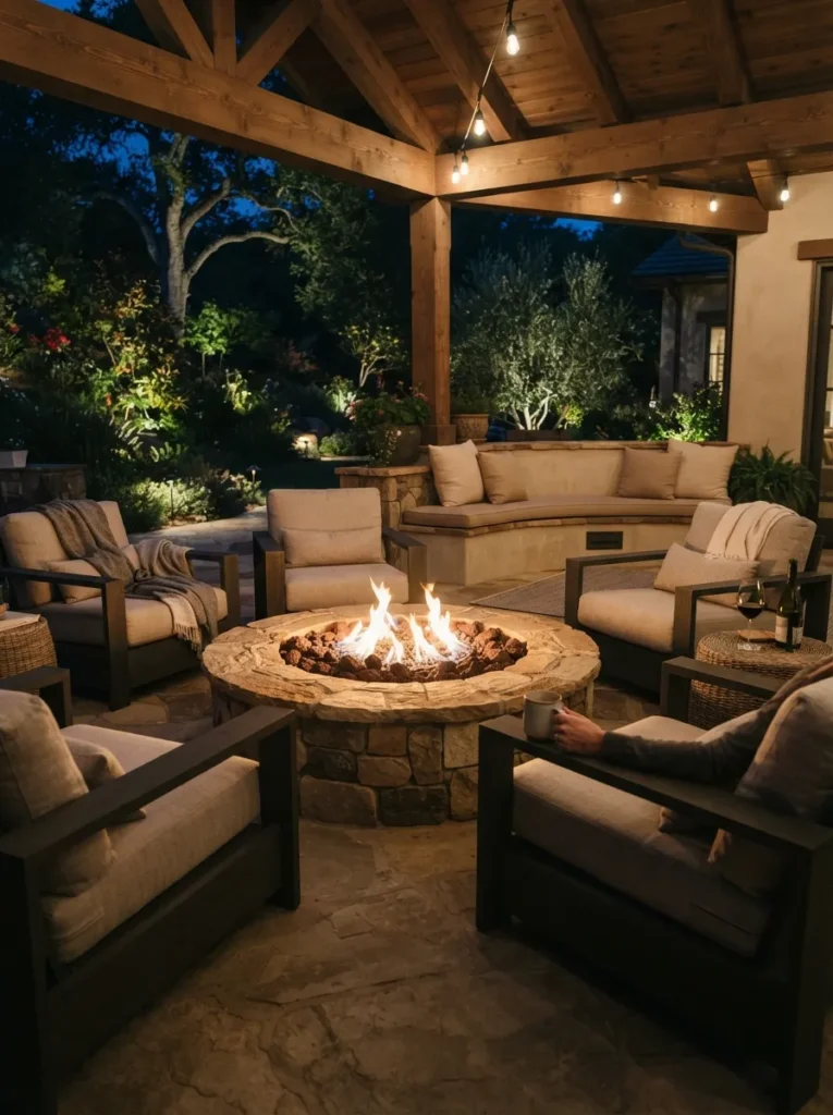 Firepit Lounge Zone - 18 Covered Patio Design Ideas for Stylish Outdoor Living