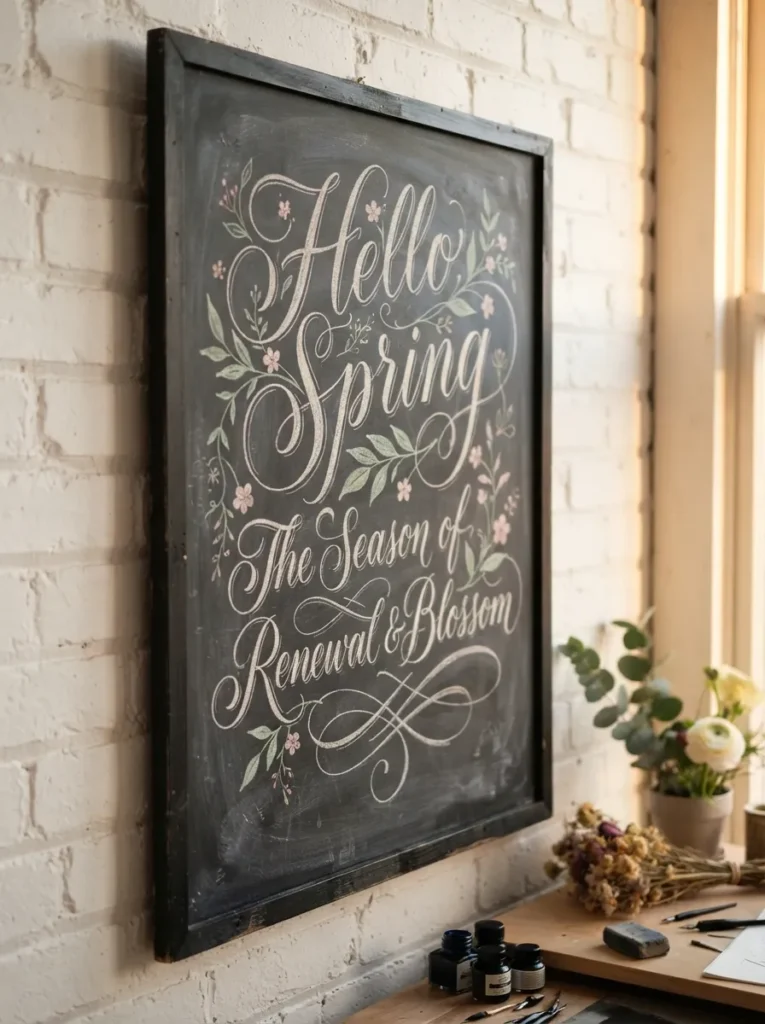 Flowing Script Lettering - 20 Spring Chalkboard Ideas That Are Cute and Easy