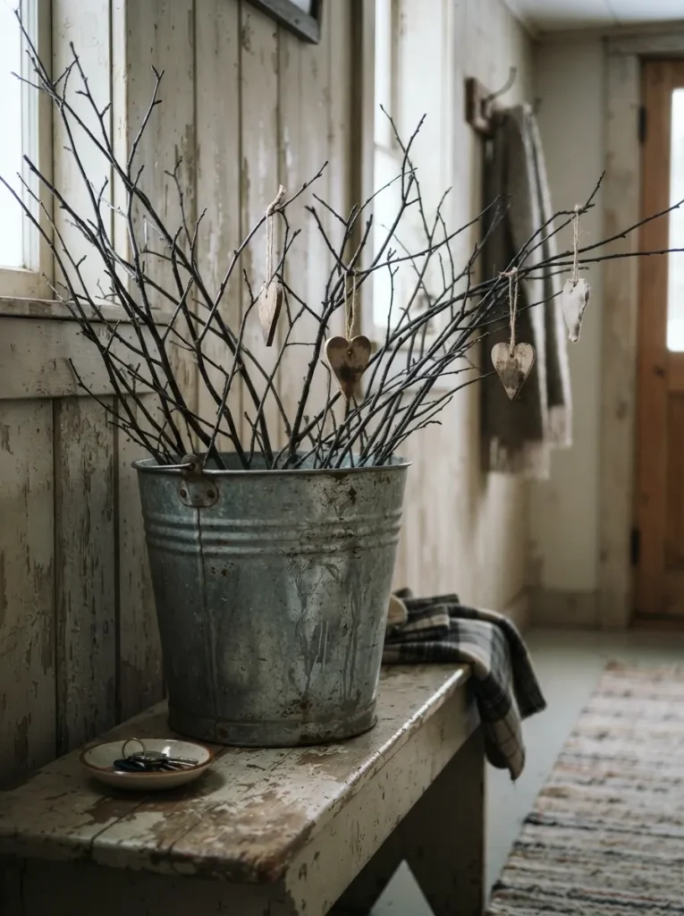 Galvanized Bucket Display - 21 Farmhouse Valentine Decor Ideas for a Cozy Home