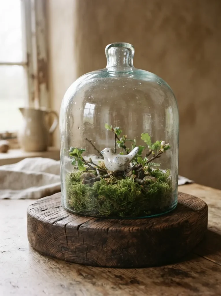 Glass Dome Display - 17 Rustic Spring Decor Ideas for a Cozy Farmhouse Feel