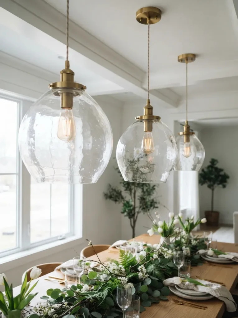 Glass Pendant Lights - 20 Spring Table Decor Ideas for a Fresh Seasonal Setting