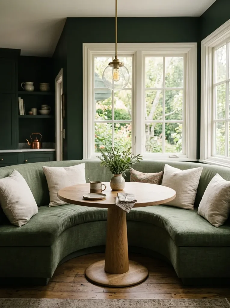 Green Breakfast Nook - 19 Dark Green Kitchen Ideas for a Rich Modern Look