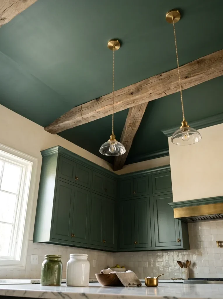 Green Ceiling Accents - 19 Dark Green Kitchen Ideas for a Rich Modern Look