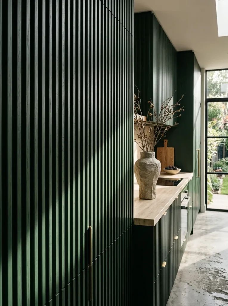 Green Fluted Cabinets - 19 Dark Green Kitchen Ideas for a Rich Modern Look