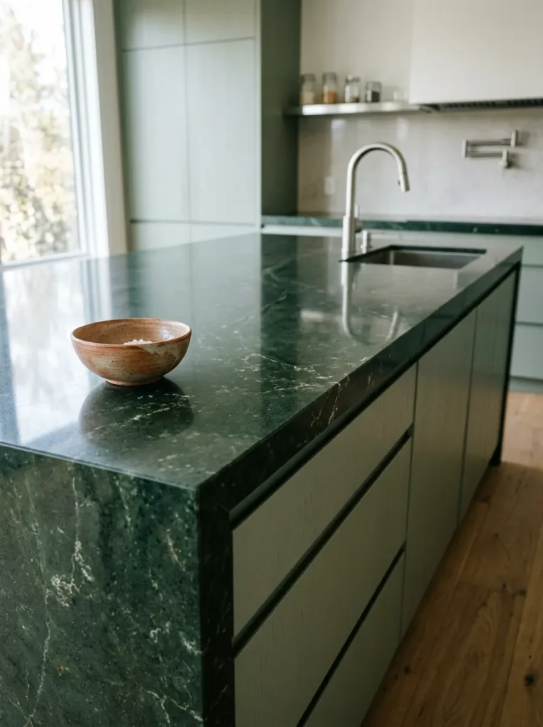 Green Quartz Countertops - 19 Dark Green Kitchen Ideas for a Rich Modern Look