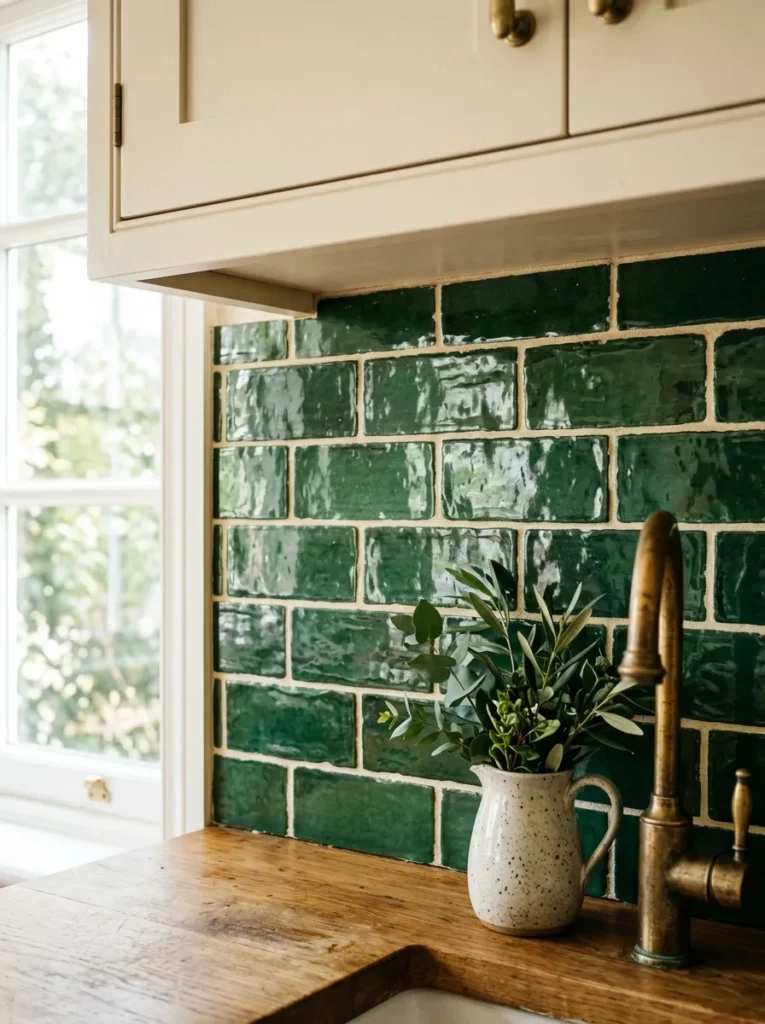Green Subway Tiles - 19 Dark Green Kitchen Ideas for a Rich Modern Look