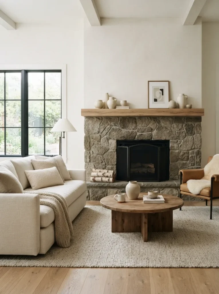 Half Stone Design - 18 Stone Fireplace Ideas for a Warm Rustic Home