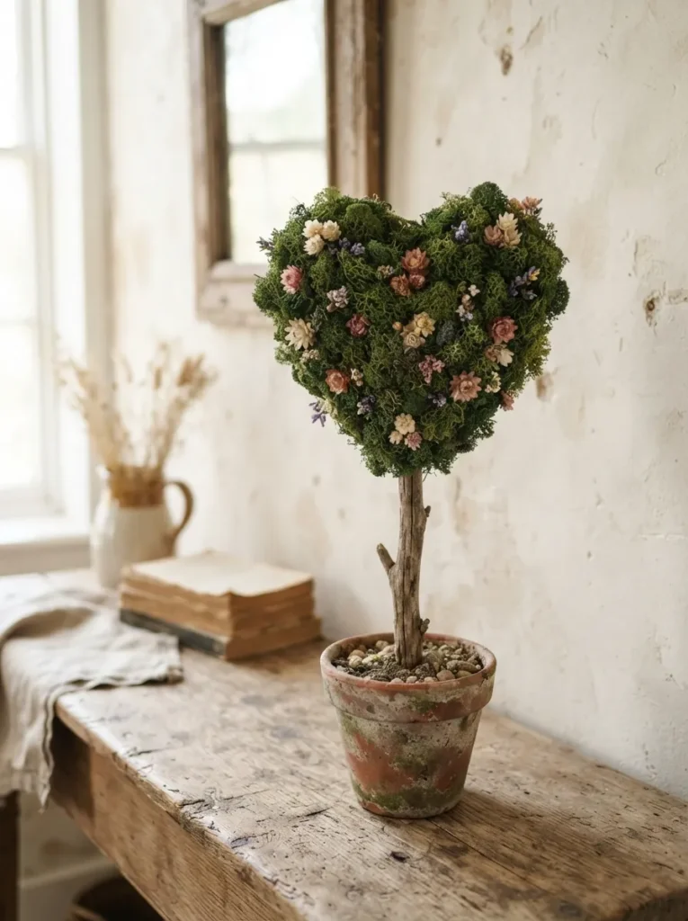 Heart Topiary Craft - 21 Farmhouse Valentine Decor Ideas for a Cozy Home